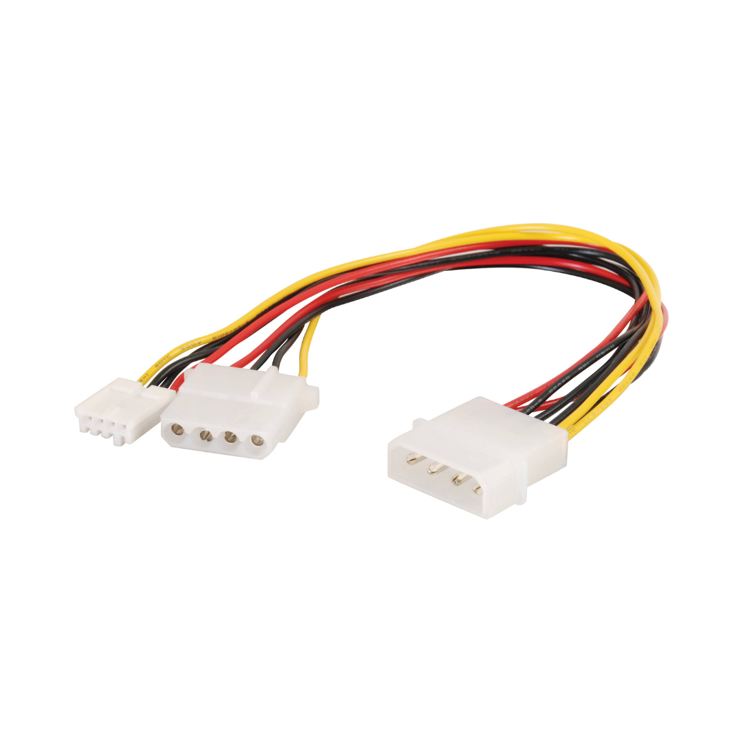 Molex (LP4) Male to 4-pin Floppy Power Male and 4-pin Molex (LP4) Male Internal Power Cable (10")